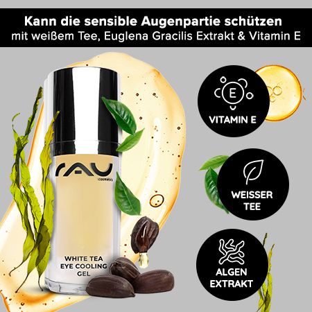 RAU Cosmetics White Tea Eye Cooling Gel - Zarte, kühlende Anti-Aging Pflege für die Augenpartie