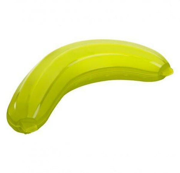 Gelbe, bananenförmige Box. Deckel und Boden sind abgerundet. Die Box hat eine längliche Form.
