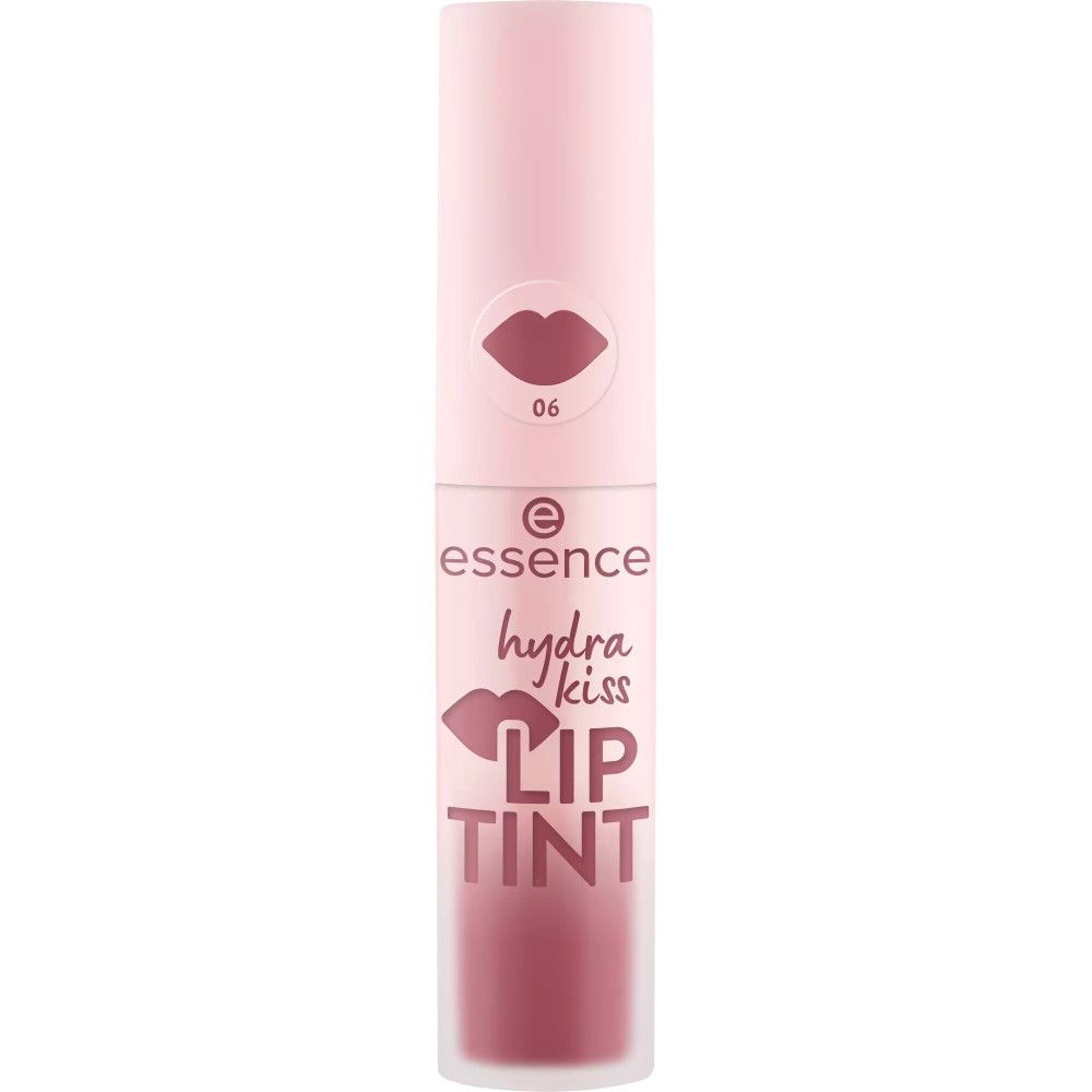Lippentint-Tube, rosa-weiß. Aufschrift: essence, hydra kiss, LIP TINT. Lippen-Symbol. Farbnummer 06.