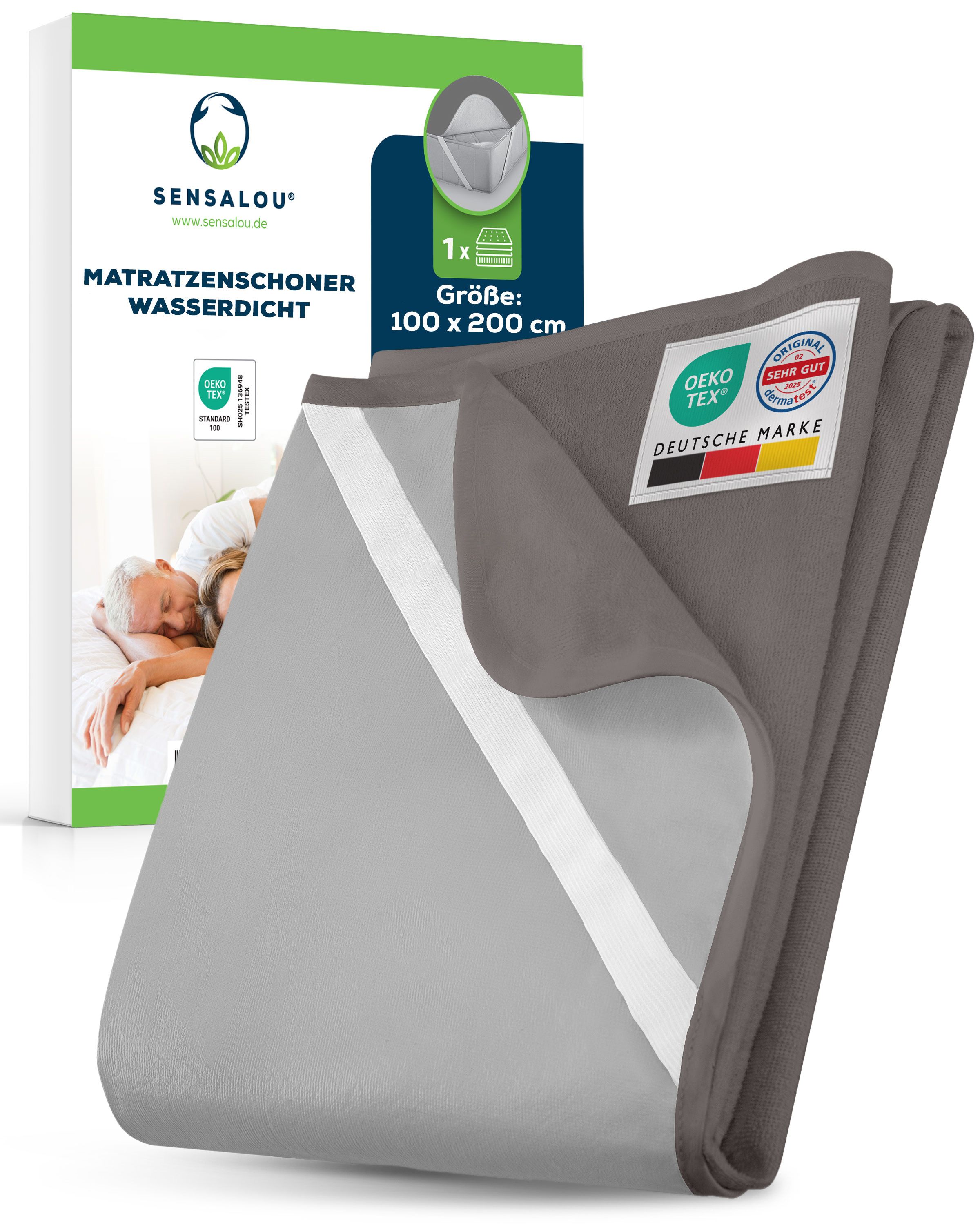 Sensalou Matratzenschoner Wasserdicht - Nässeschutz Matratzenauflage 100x200cm Grau