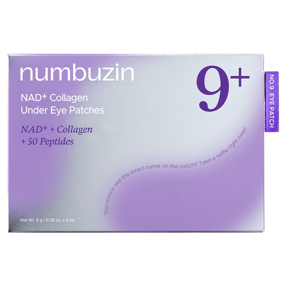 Numbuzin No.9 NAD+ Collagen Under Eye Patches, lila, auf der Verpackung.