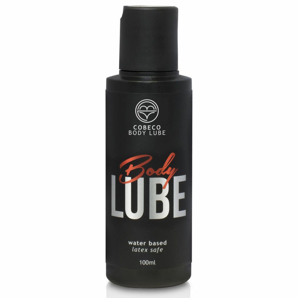 Schwarze Flasche Cobeco Body Lube, 100ml. Wasserbasiert, latextauglich.