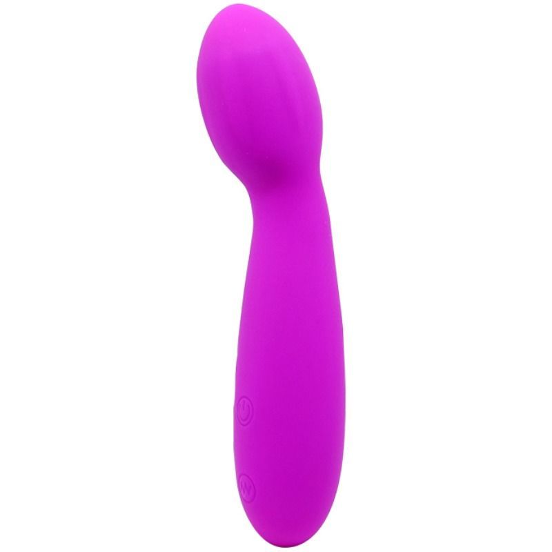 Lila Vibrator in Tropfenform. Zwei Knöpfe. Glatte Oberfläche.