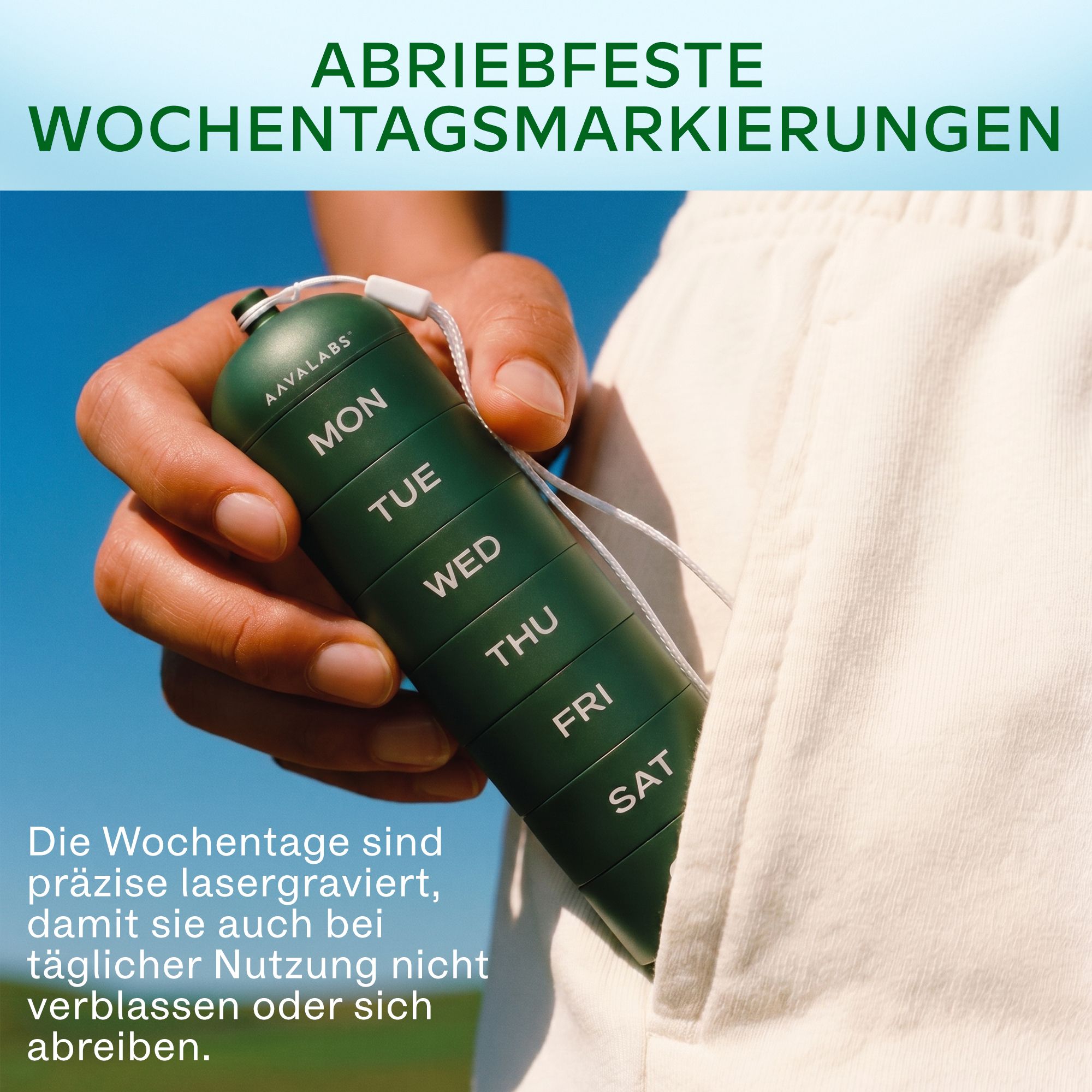 Aavalabs Tablettenbox Wochenplaner | Plastikfrei & BPA-frei | Aluminium Wasserdicht mit Spin-Lock