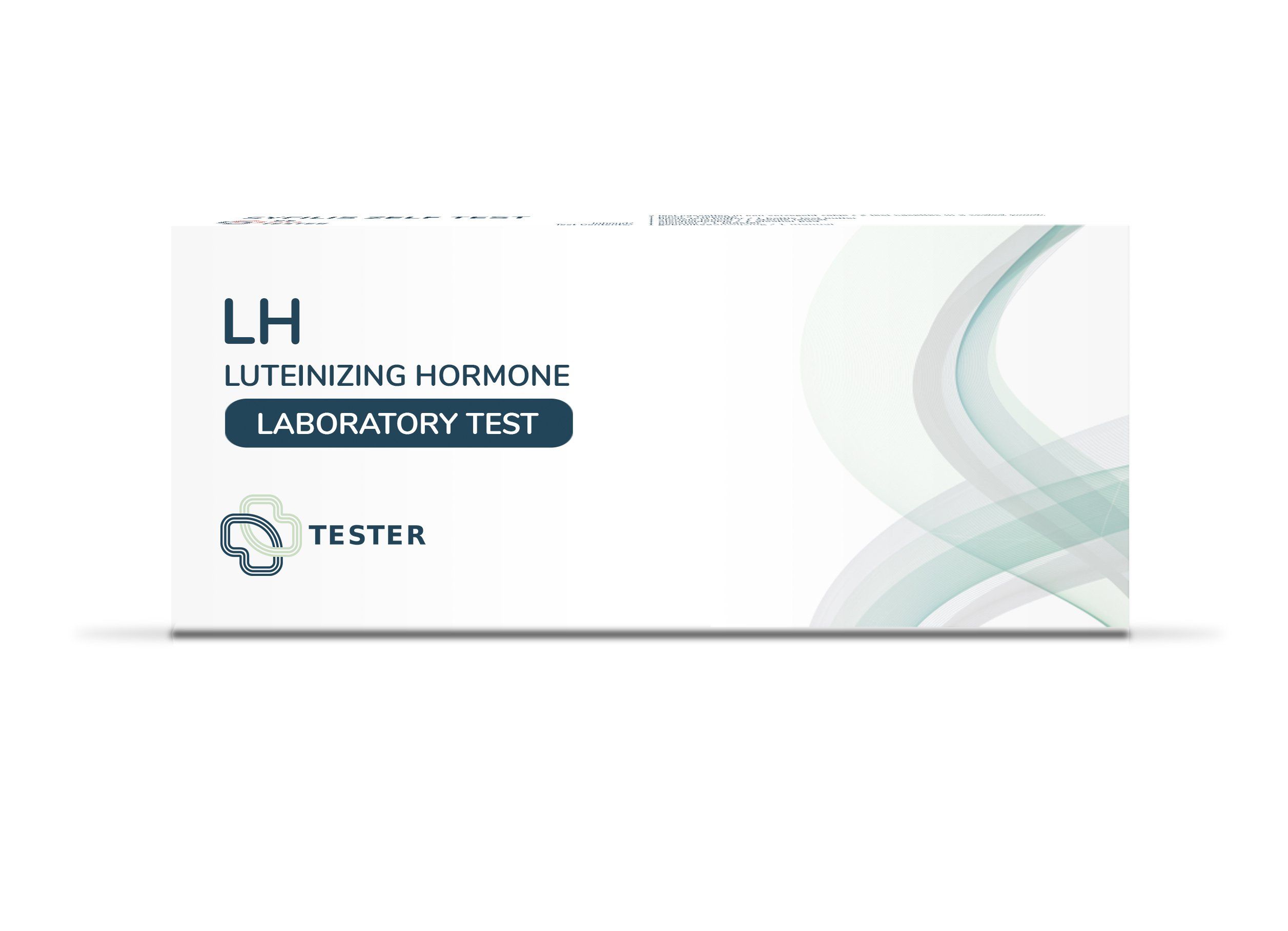 Verpackung von The Tester - LH-Test. Aufschrift: LH, Luteinisierendes Hormon, Labortest. Logo und Schriftzug Tester.