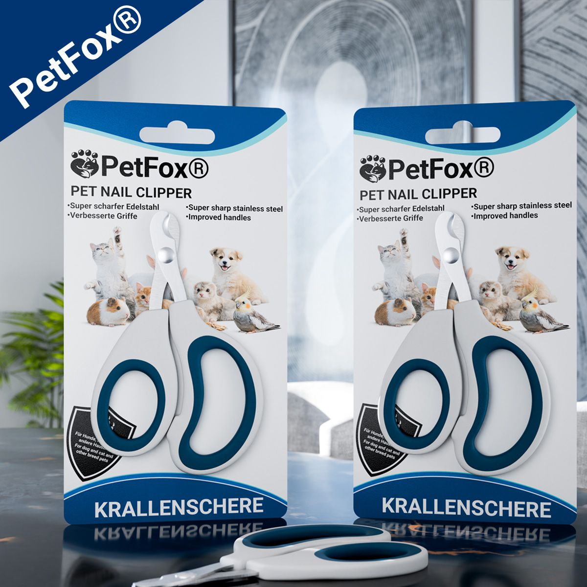 PetFox Krallenschere Krallenzange für Hunde, Katzen und Kleintiere