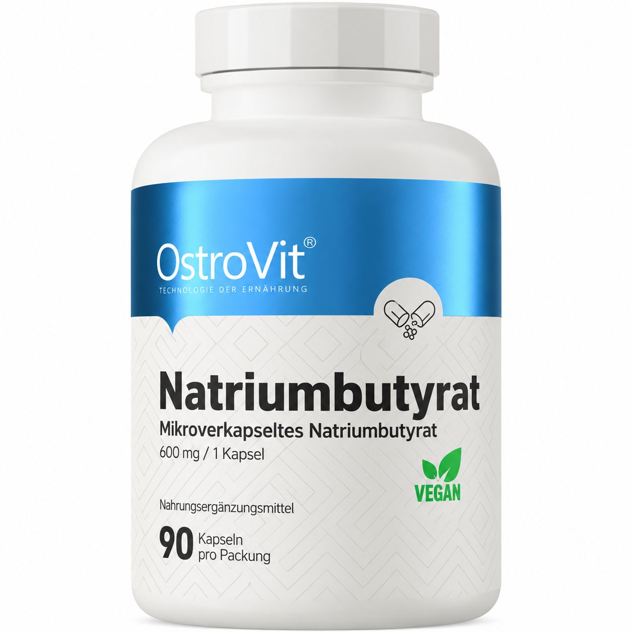 OstroVit Natriumbutyrat, mikroverkapselt, 90 Kapseln, vegan.