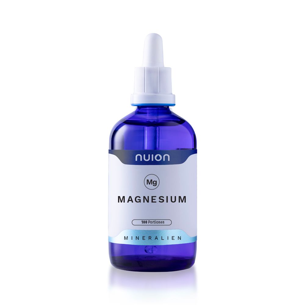 Tropfer über einer blauen Glasflasche. Text: 100 Portionen pro Flasche (100ml), 3-monatige Versorgung.