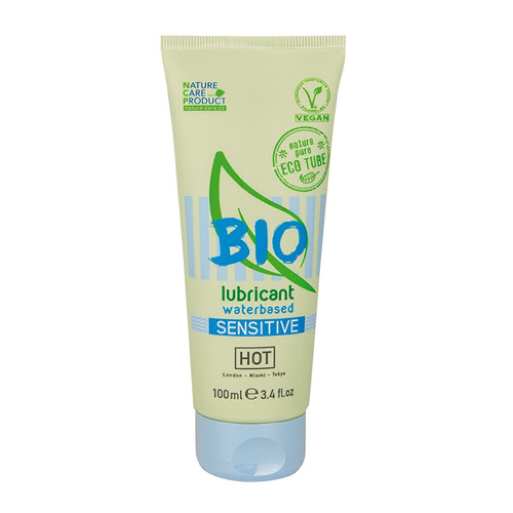 Tube BIO Lubricant SENSITIVE. Wasserbasiertes Gleitmittel. Vegan, Eco Tube. Mit Aufschrift HOT.