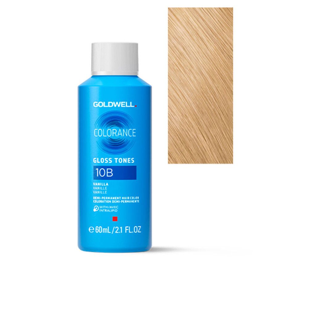 Goldwell Colorance Gloss Tones #10B. Flasche mit Produkt, hellblondes Haar Muster. 60ml/2.1 fl.oz.