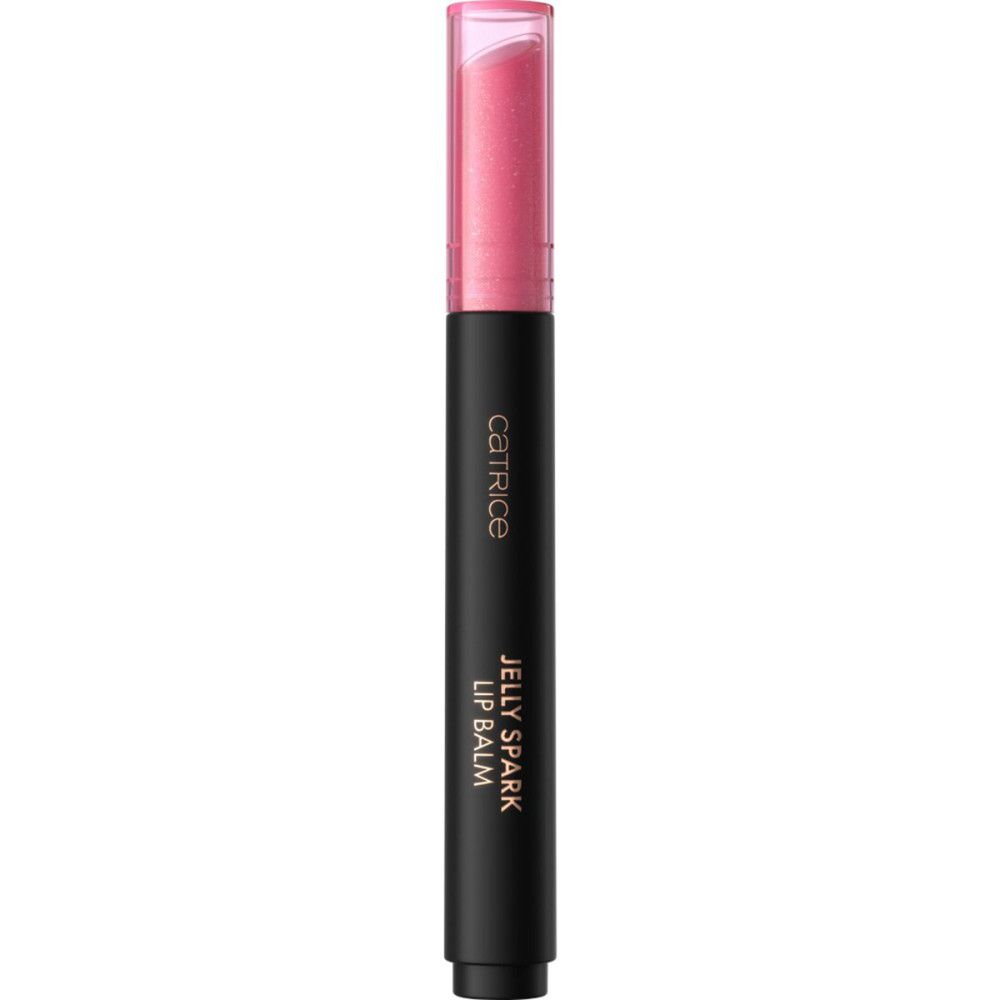 Schwarzer Lippenbalsam-Stift mit rosa Spitze. Aufschrift "Catrice Jelly Spark Lip Balm".