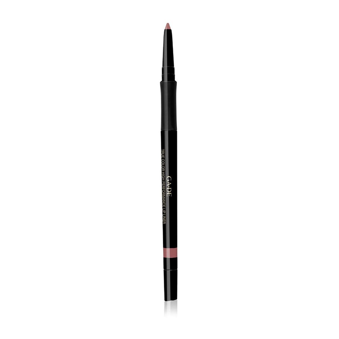 Lippenstift in Schwarz mit rosafarbenem Stift. Aufschrift: Ga-De True Color High Performance Lip Liner.