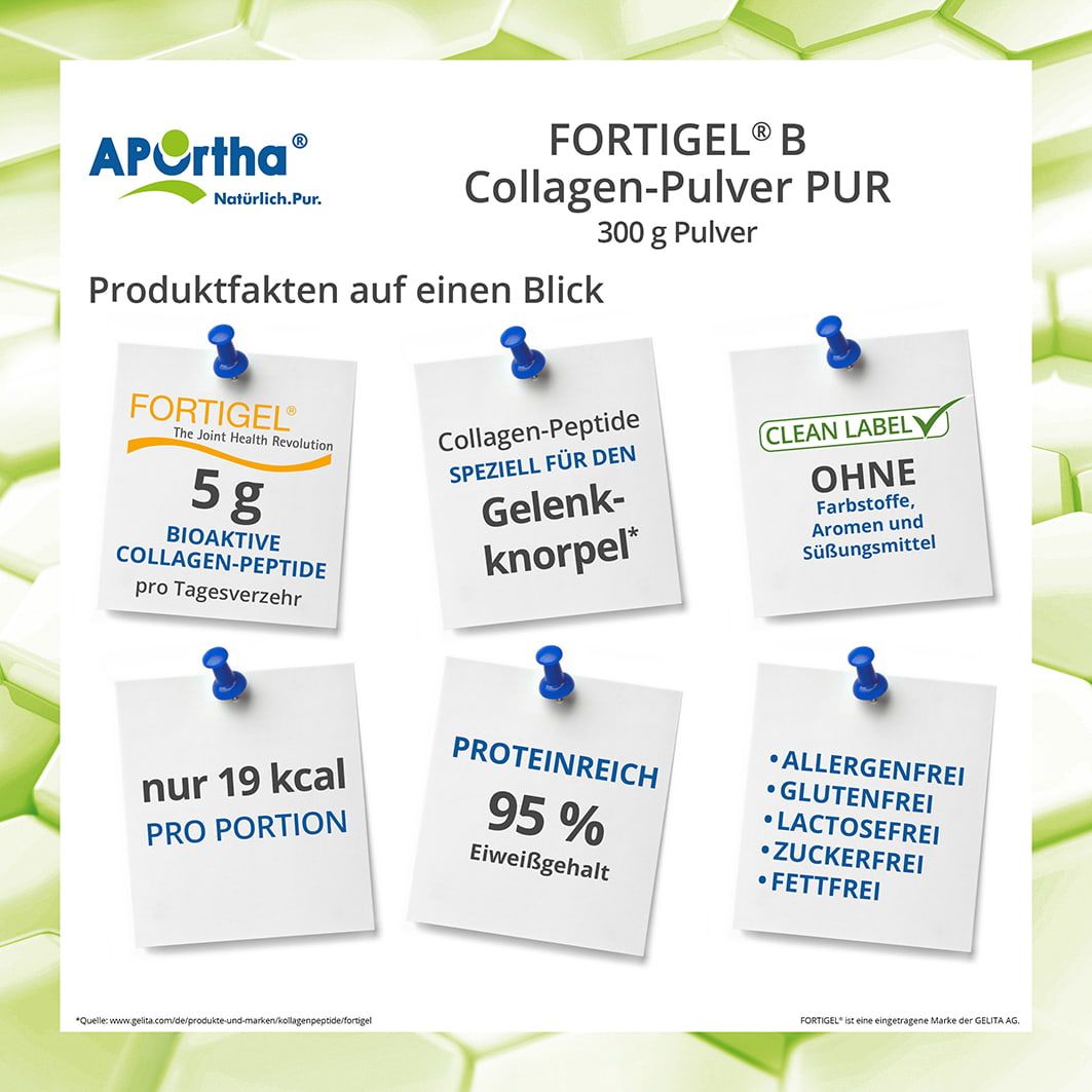 APOrtha Fortigel B Collagen-Pulver PUR, 300g Pulver. Allergenfrei, glutenfrei, lactosefrei.