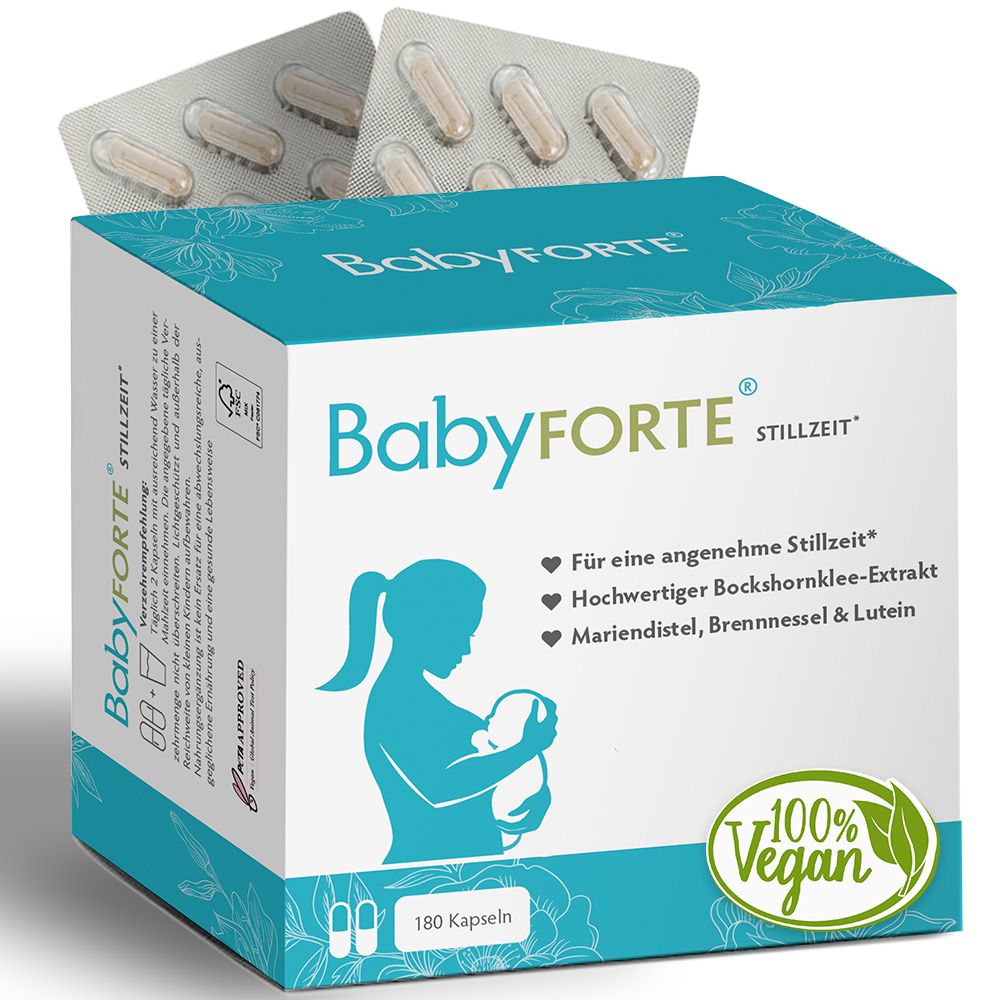 BabyFORTE Stillzeit Vitamine: 180 Kapseln, 100% Vegan, Siegel 'Hergestellt in Deutschland'.