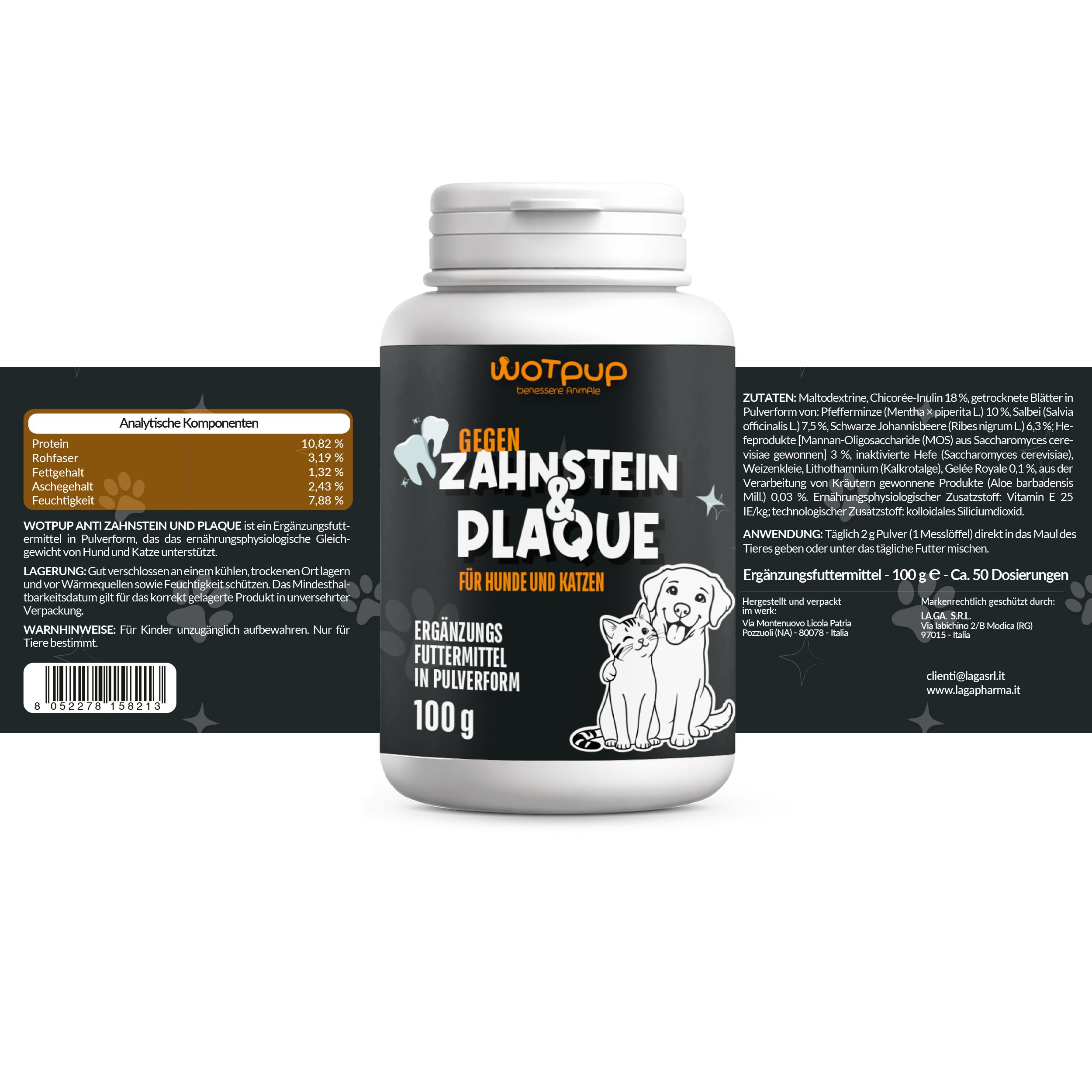 LAGA PHARMA Dental Bright Zahnpflege Hund & Katze Zahnsteinentferner Pulver mit Minze, Salbei, Inuli