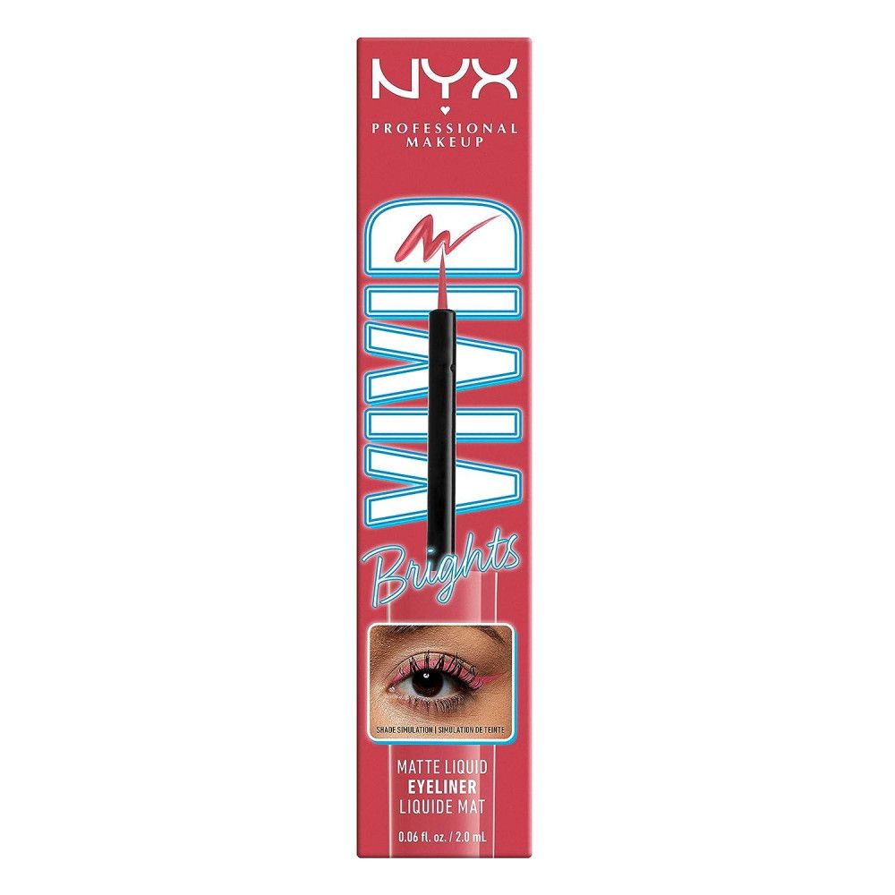 Verpackung für roten flüssigen Eyeliner 'VIVID BRIGHTS' mit Applikator.