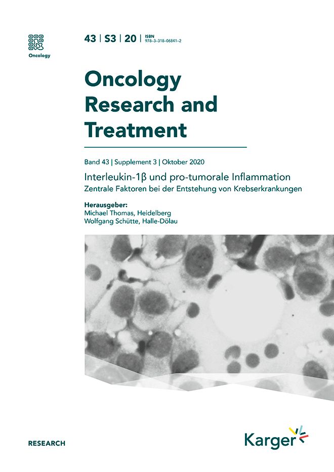 Titelblatt der Zeitschrift "Oncology Research and Treatment". Titel: Interleukin-1ß und pro-tumorale Inflammation. Herausgeber: Michael Thomas, Wolfgang Schütte.
