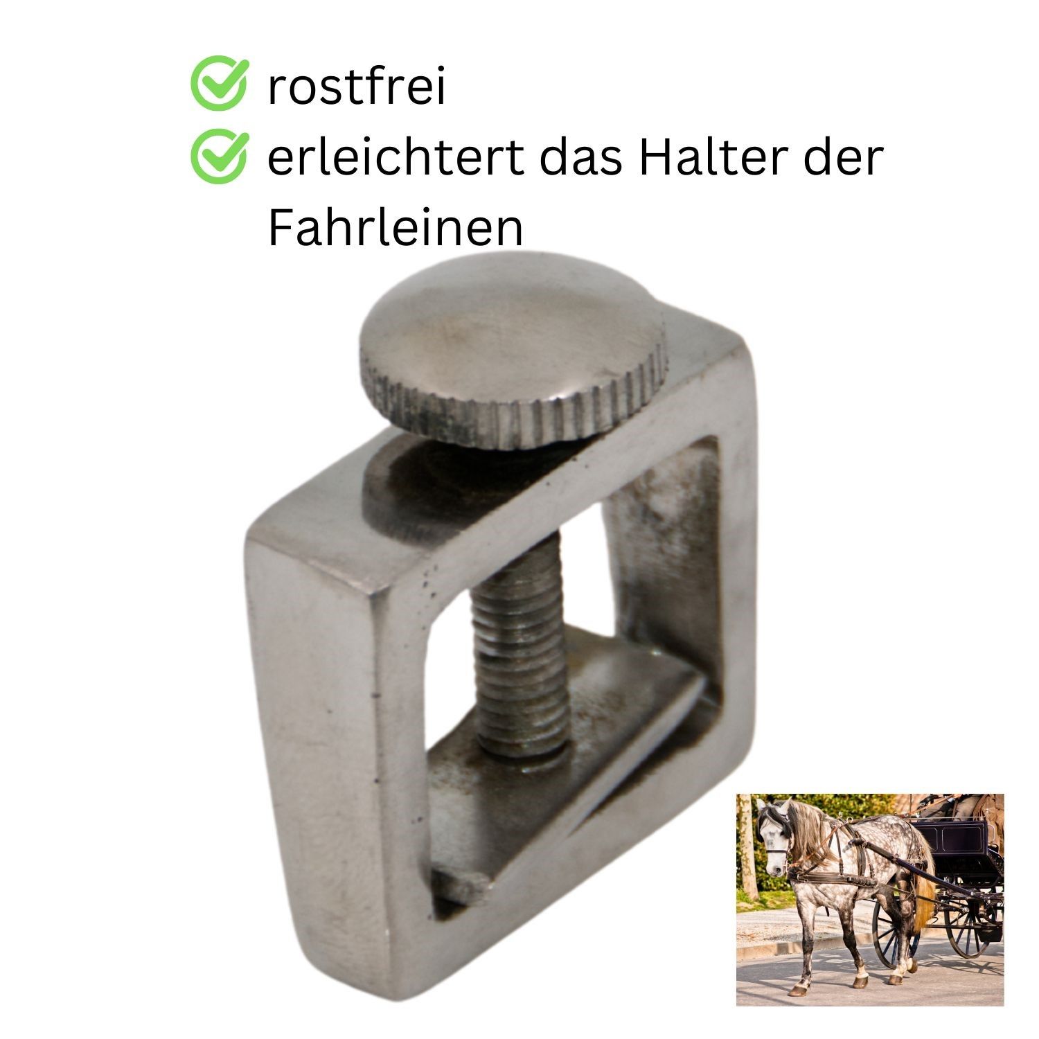 Metall-Leinenfrosch mit Schraube. Quadratische Form mit Schraube. Rostfrei, erleichtert das Halten der Fahrleinen.