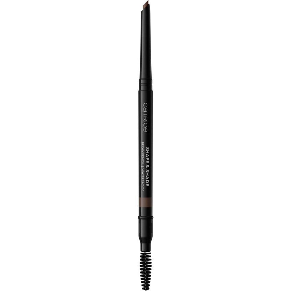 Catrice Crayon Sourcils Shape & Shade Waterproof. Schwarzer Stift mit Bürste. Produktname und Marke sichtbar.