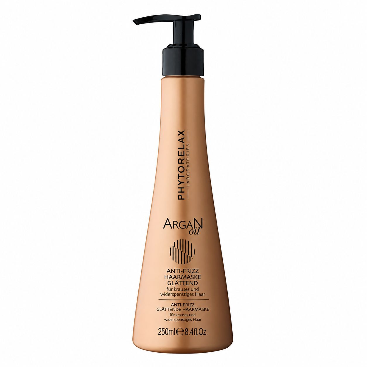 Phytorelax Argan Oil Anti-Frizz Haarmakse, 250ml Flasche mit Pumpspender.