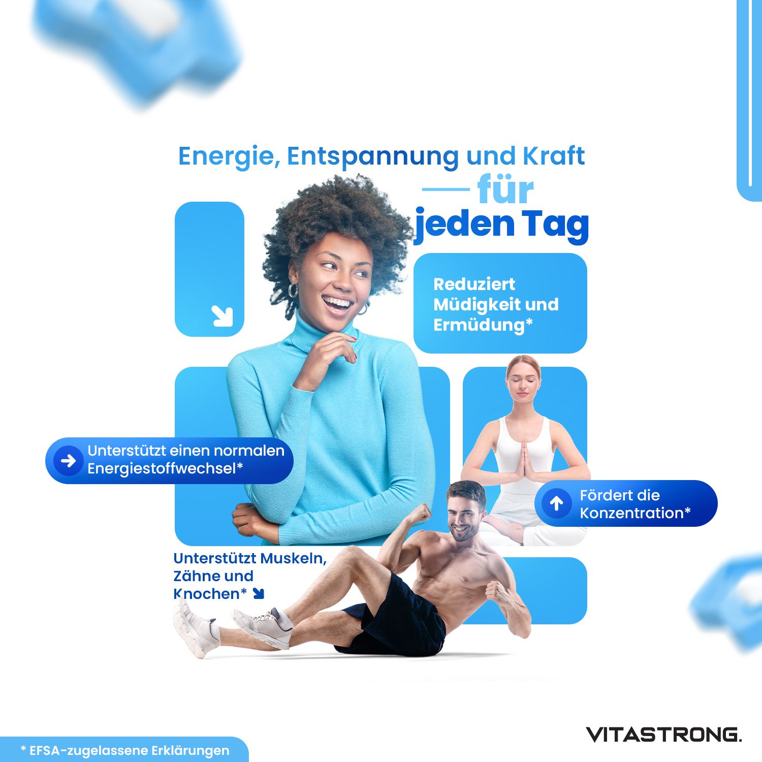 Frau mit rotem Notizbuch. Text: Für das mentale und nervöse Wohlbefinden. Trägt zum normalen Nervensystem und zur mentalen Funktion bei.