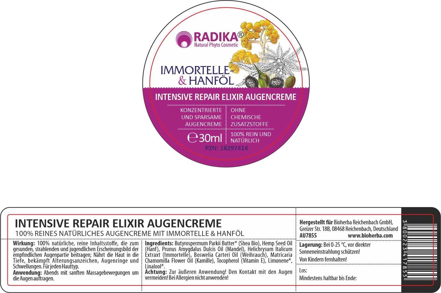 Bioherba Intensive Repair Augencreme mit Immortelle-& Hanföl