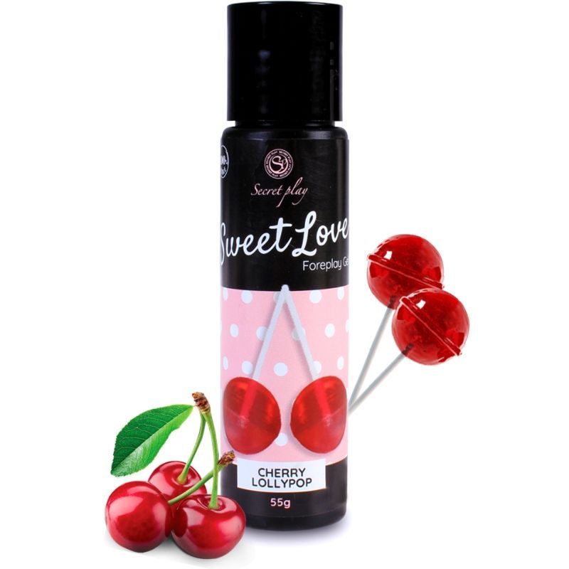 Flasche mit Kirsch-Lutscher-Motiv, Kirschen und drei Lollis. Enthält 55g.