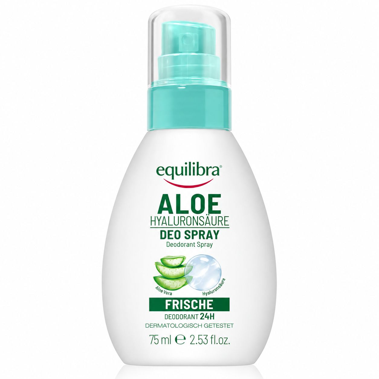 Equilibra Aloe Hyaluronsäure Deo Spray, 75 ml, mit Aloe Vera und Hyaluronsäure.