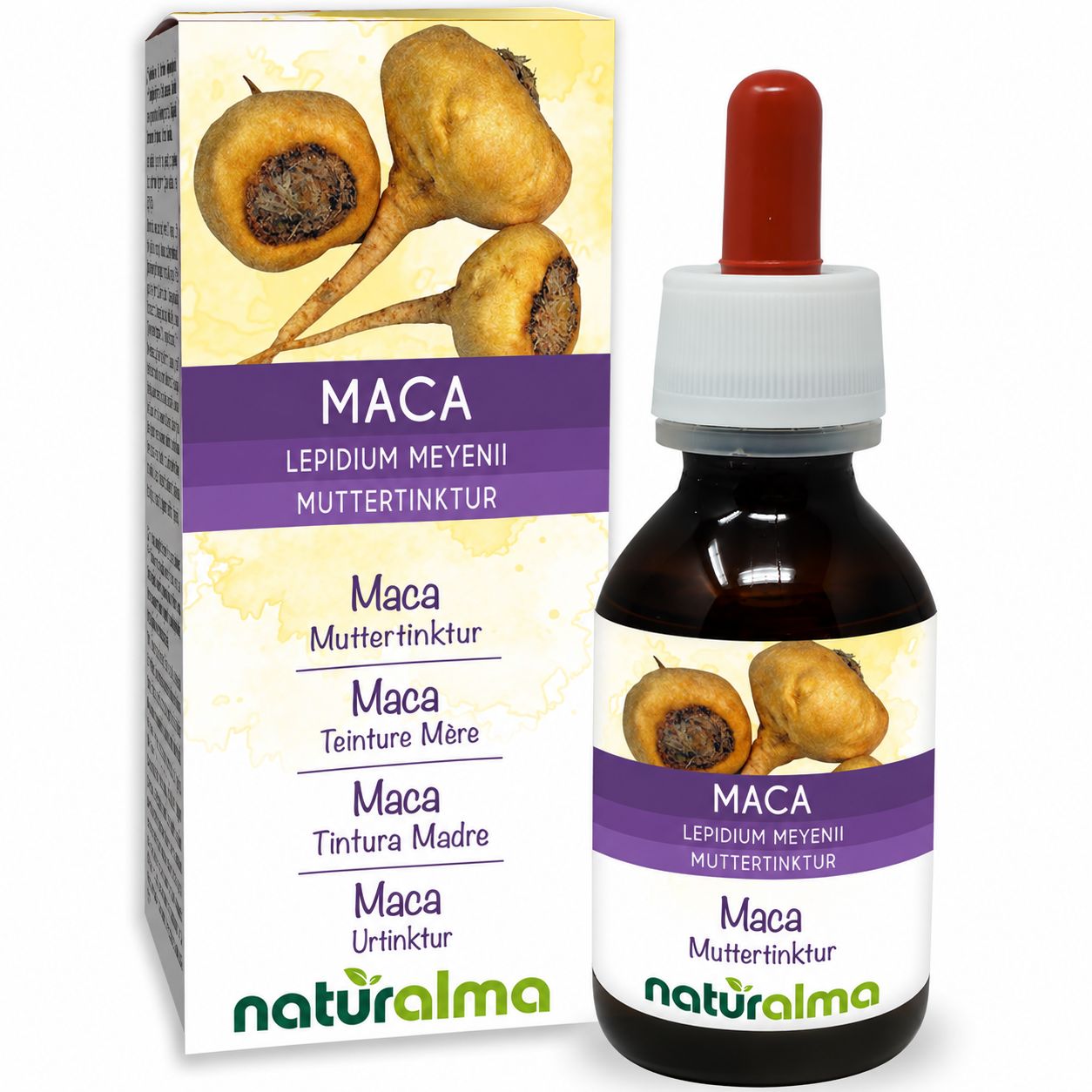 Naturalma Maca Lepidium Meyenii Urtinktur Tropfflasche mit Pipette.