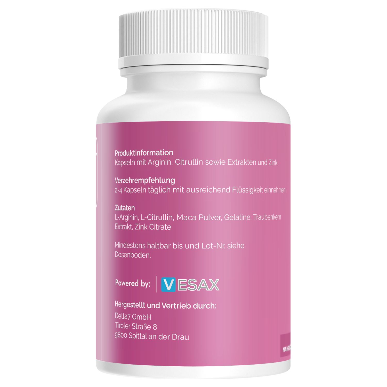 Rückseite eines Erovix für Frauen Kapselbehälters mit Produktinformationen und Inhaltsstoffen.