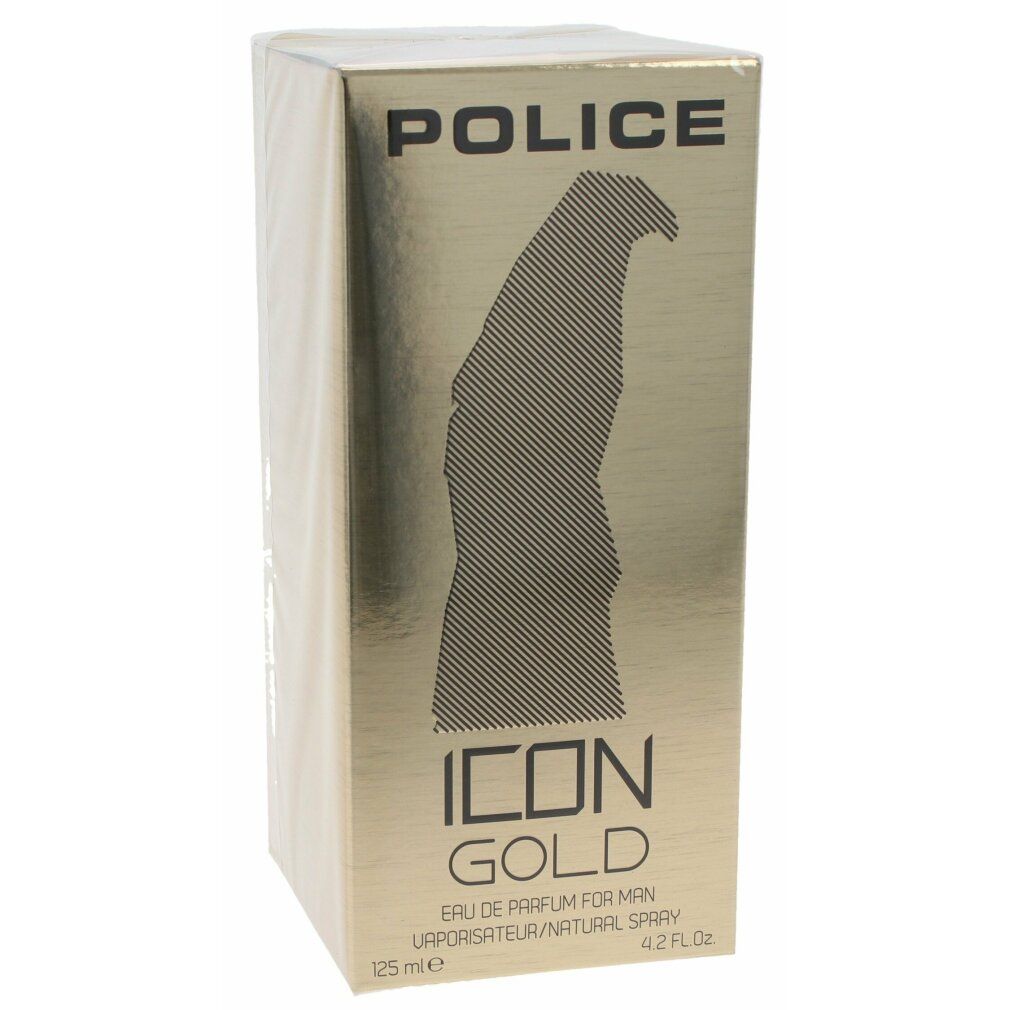 Goldfarbene Verpackung mit Logo und Schriftzug. Aufschrift: Eau de Parfum für Herren.