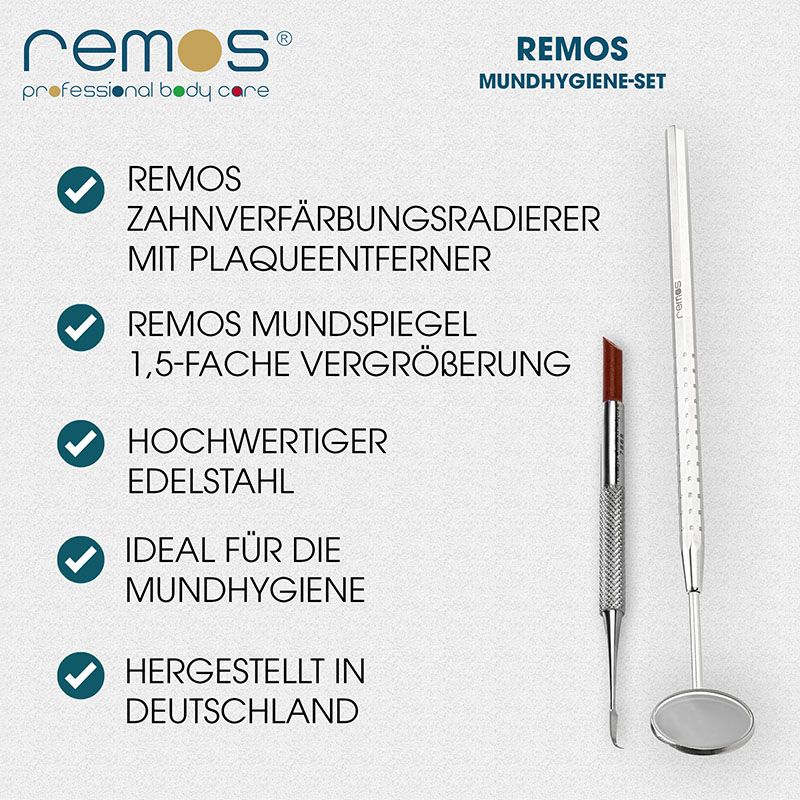 REMOS Zahnverfärbungsradierer mit Plaqueentferner & Dentalspiegel Set