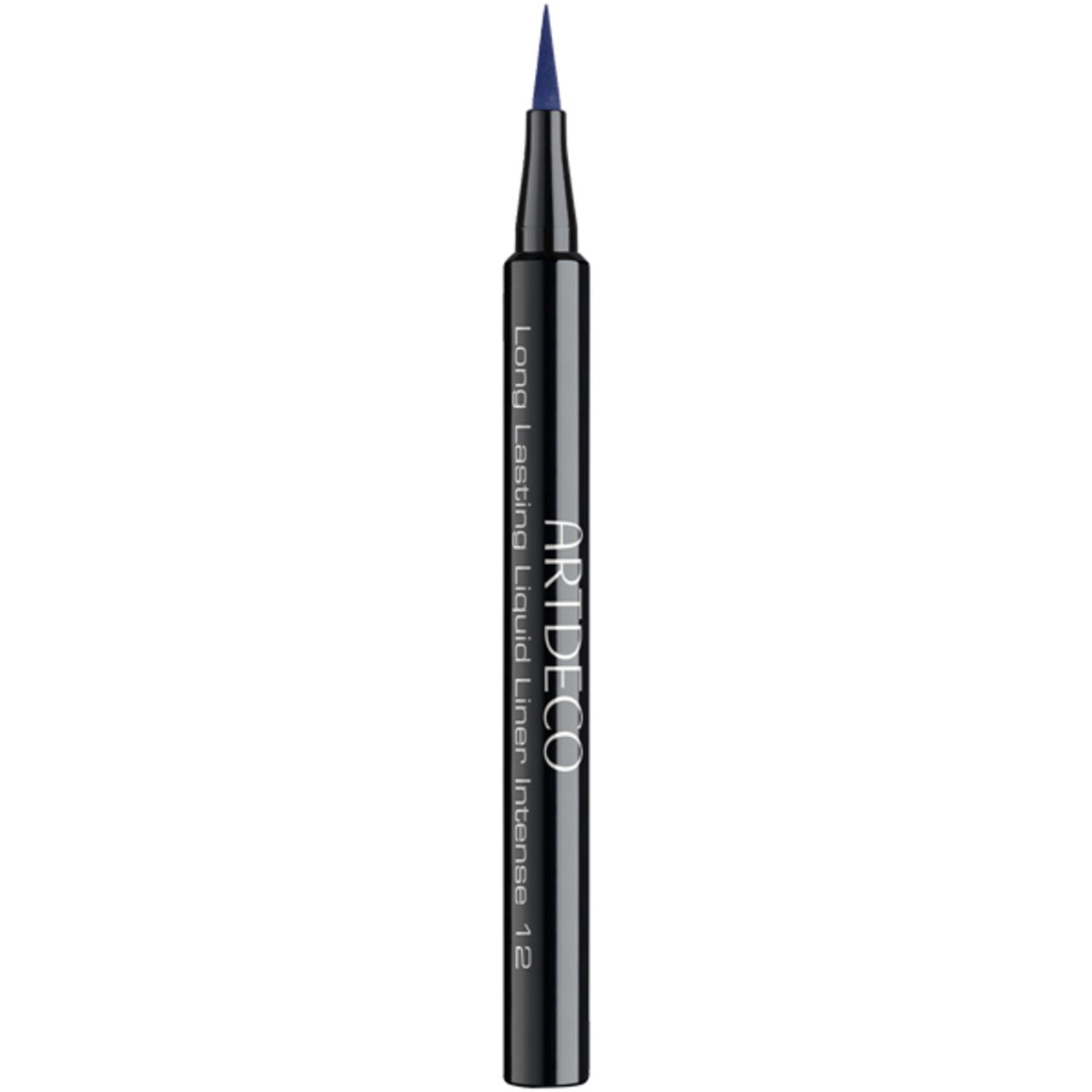 Artdeco Long Lasting Liquid Liner Intense. Schwarzer Stift mit blauer Spitze. Aufschrift: Long Lasting Liquid Liner Intense 12.