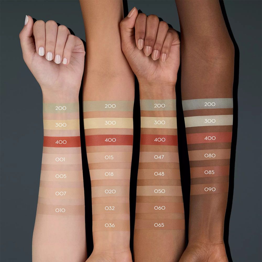 Arme mit verschiedenen Hauttönen. Auf jedem Arm sind mehrere Farbtöne des Catrice Concealers aufgetragen. Farbnummern sind sichtbar.
