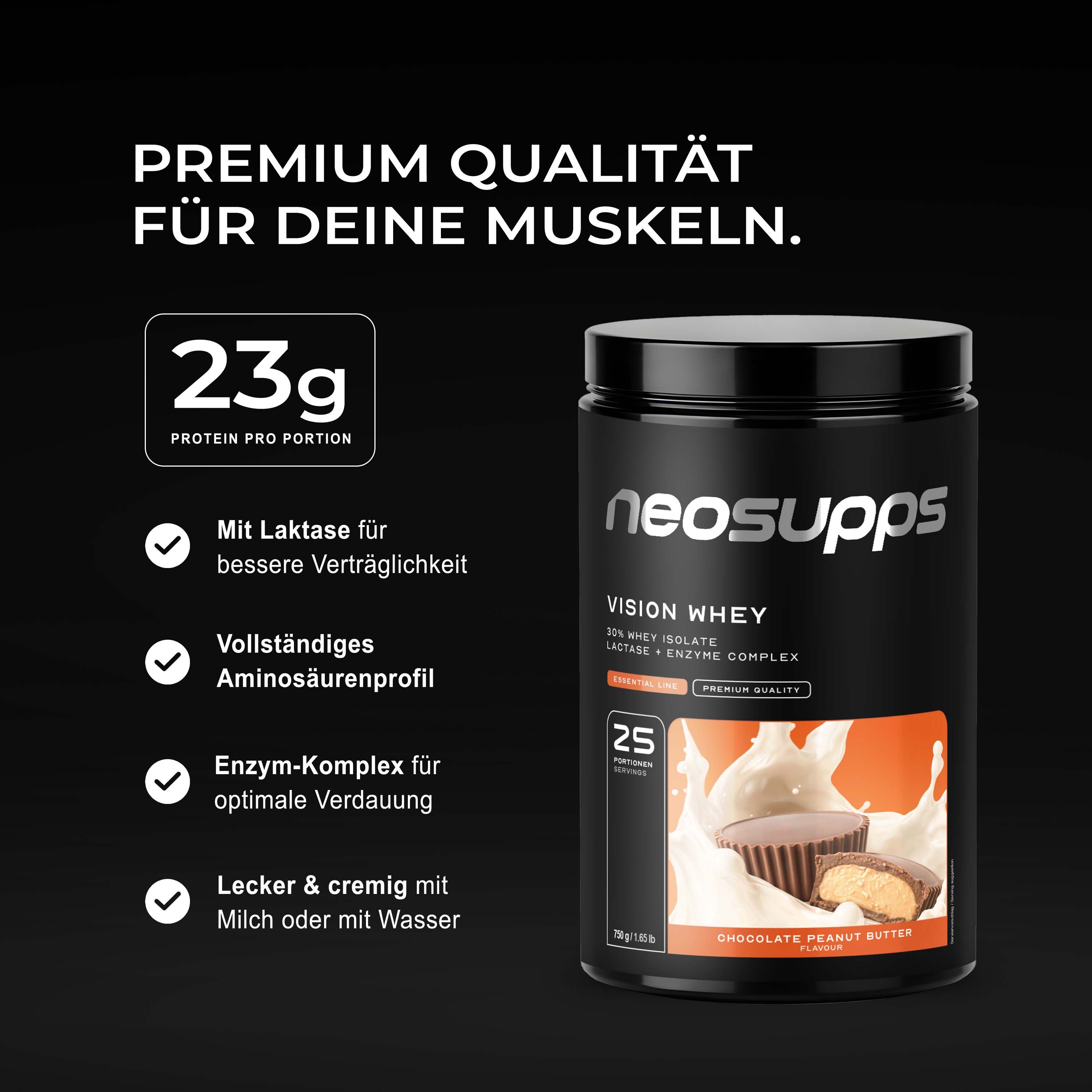 Neosupps Vision Whey Protein Chocolate Peanut Butter, 750g, Protein Pulver für Proteinshakes