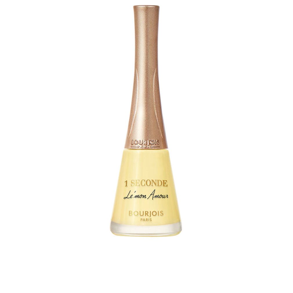 Gelber Nagellackflakon. Goldfarbener Deckel. Schriftzug: 1 Seconde, Le'mon Amour, Bourjois Paris.