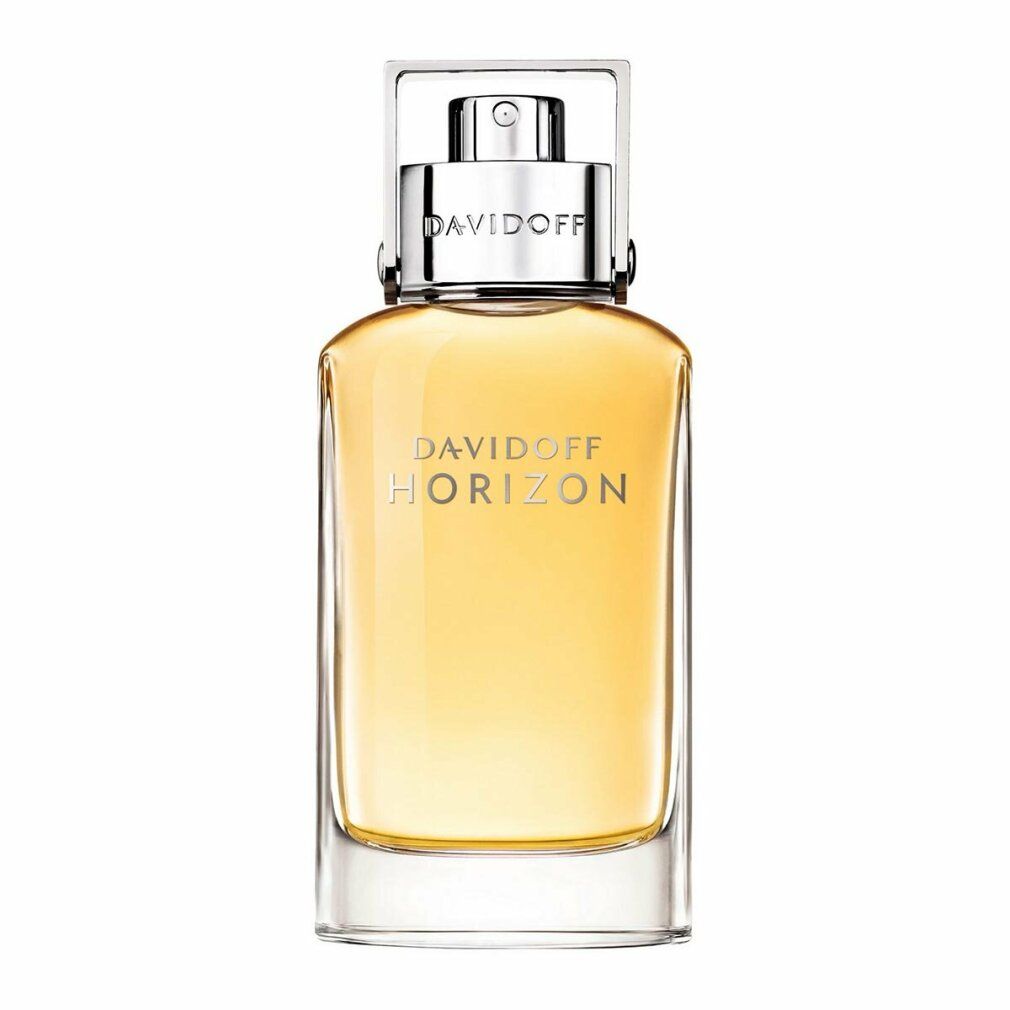 Davidoff Horizon Eau de Toilette-Flakon. Rechteckige, transparente Flasche mit silbernem Verschluss.