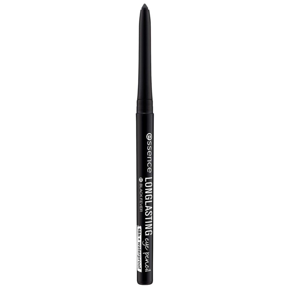 Schwarzer Augenstift. Aufschrift: Essence Longlasting eye pencil. Schwarz, wasserfest.