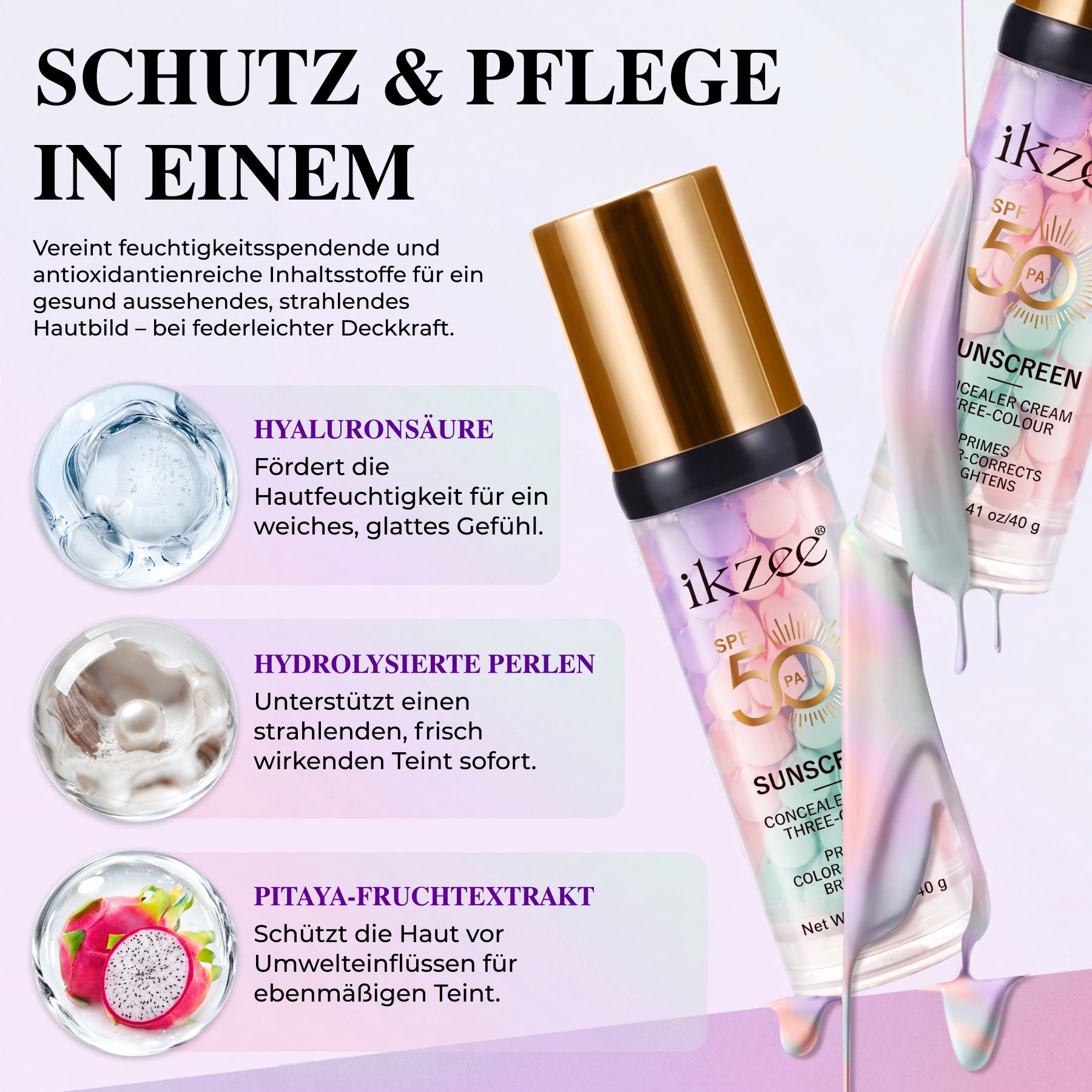 ALIVER Sonnenschutzcreme SPF 50 PA+++ Foundation Concealer 3-in-1 Farbkorrektur
