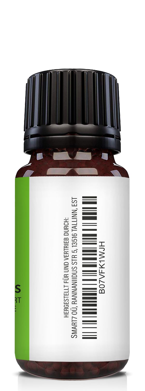 Rückseite der Flasche. Text: Hergestellt für und Vertrieb durch: Smart Oil, Barcode.
