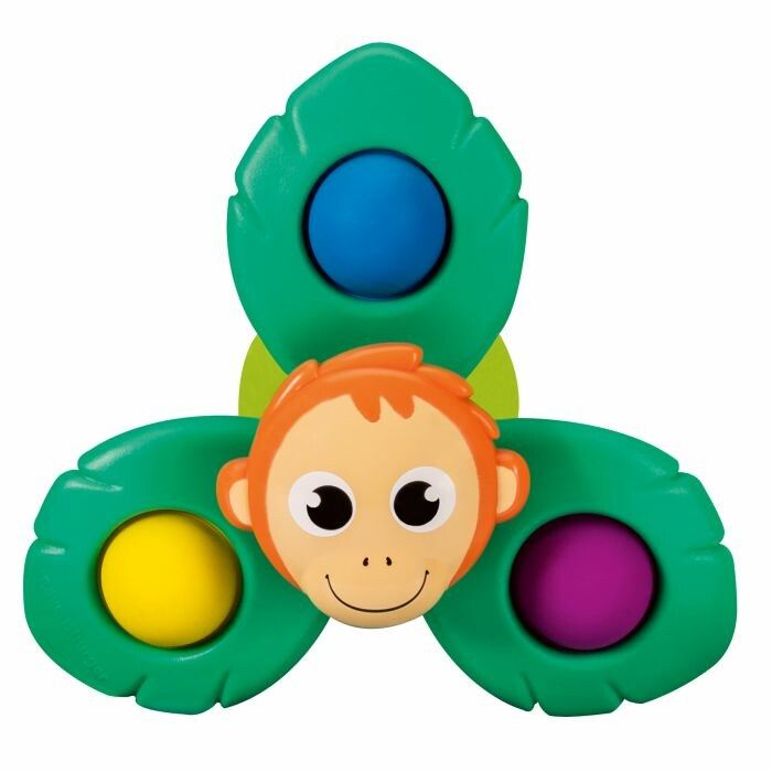 Grünes Pop-It Spinner-Spielzeug mit Affenmotiv. 3 Blätter mit farbigen Pop-Its. Gelb, blau, lila. Ohne Verpackung.