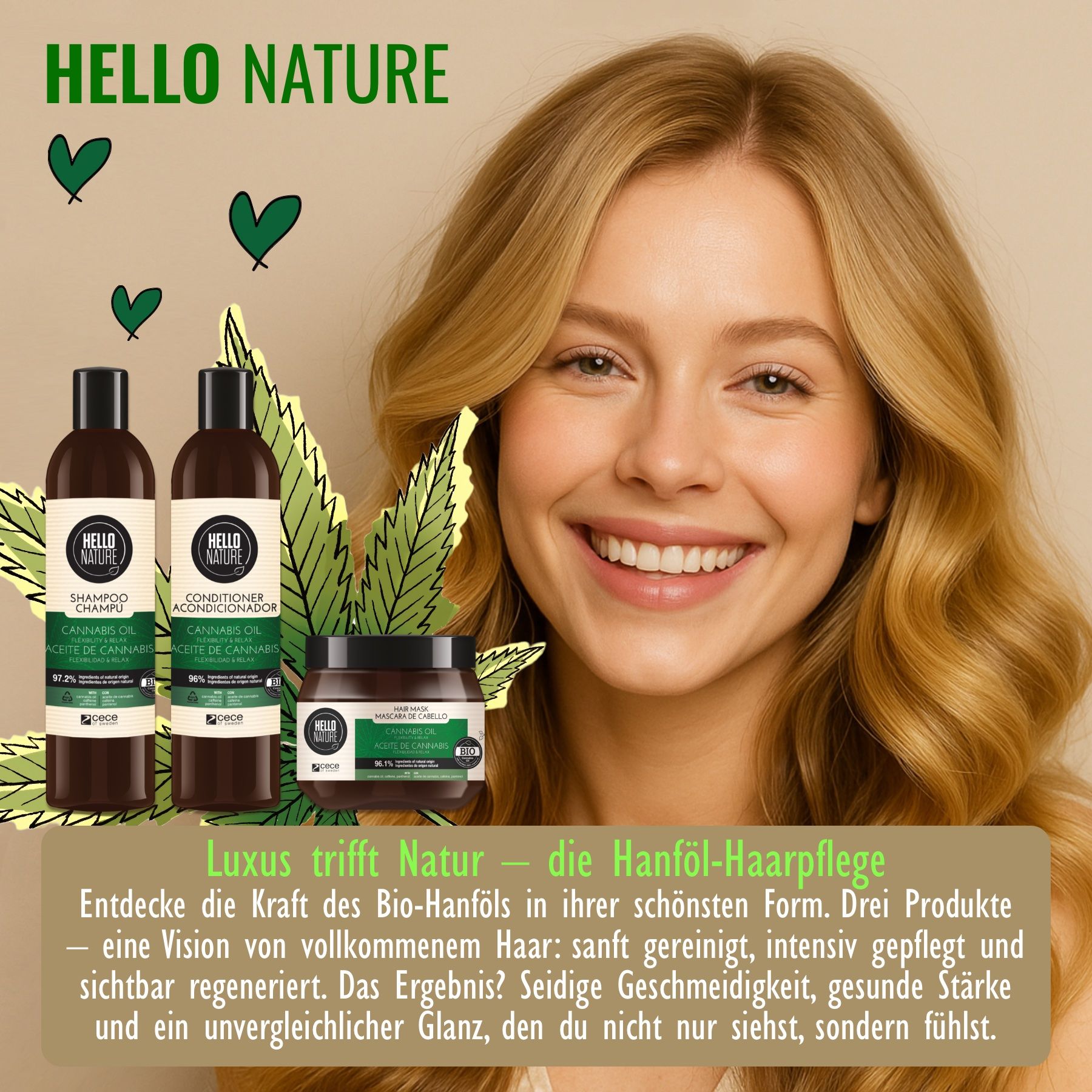 Hello Nature Pflege Haare Body Geschenkset Cannabis für Körperpflege