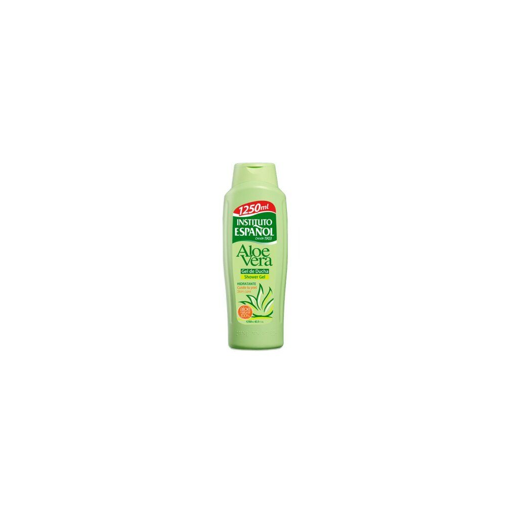 Grüne Flasche INSTITUTO ESPANOL Aloe Vera Duschgel. Aufschrift: Aloe Vera, Gel de Ducha, 1250 ml.