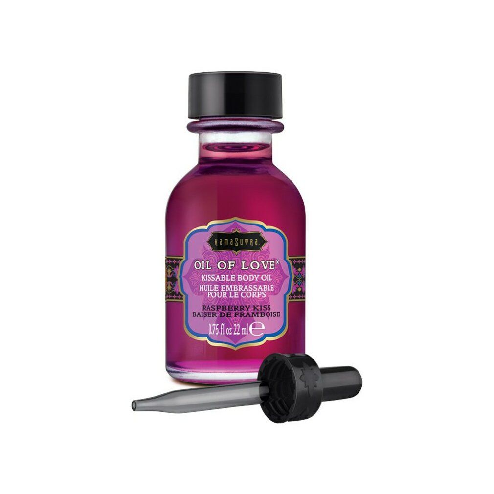 Massageöl Flasche mit Pipette, "Oil of Love" Himbeergeschmack.