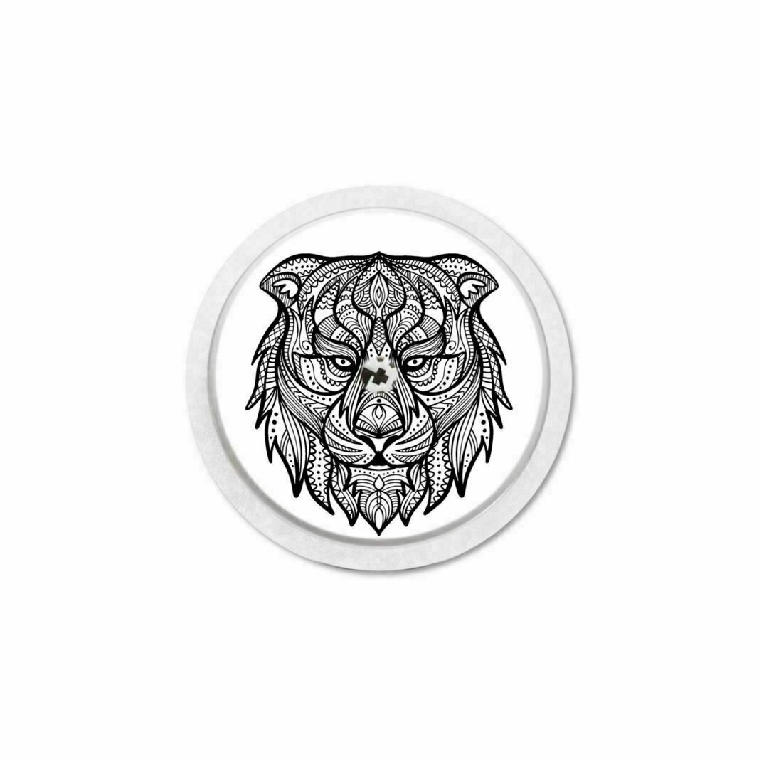 Runder Aufkleber mit Tigermotiv. Schwarz-weiß. Für Freestyle Libre 1 & 2 Sensor.