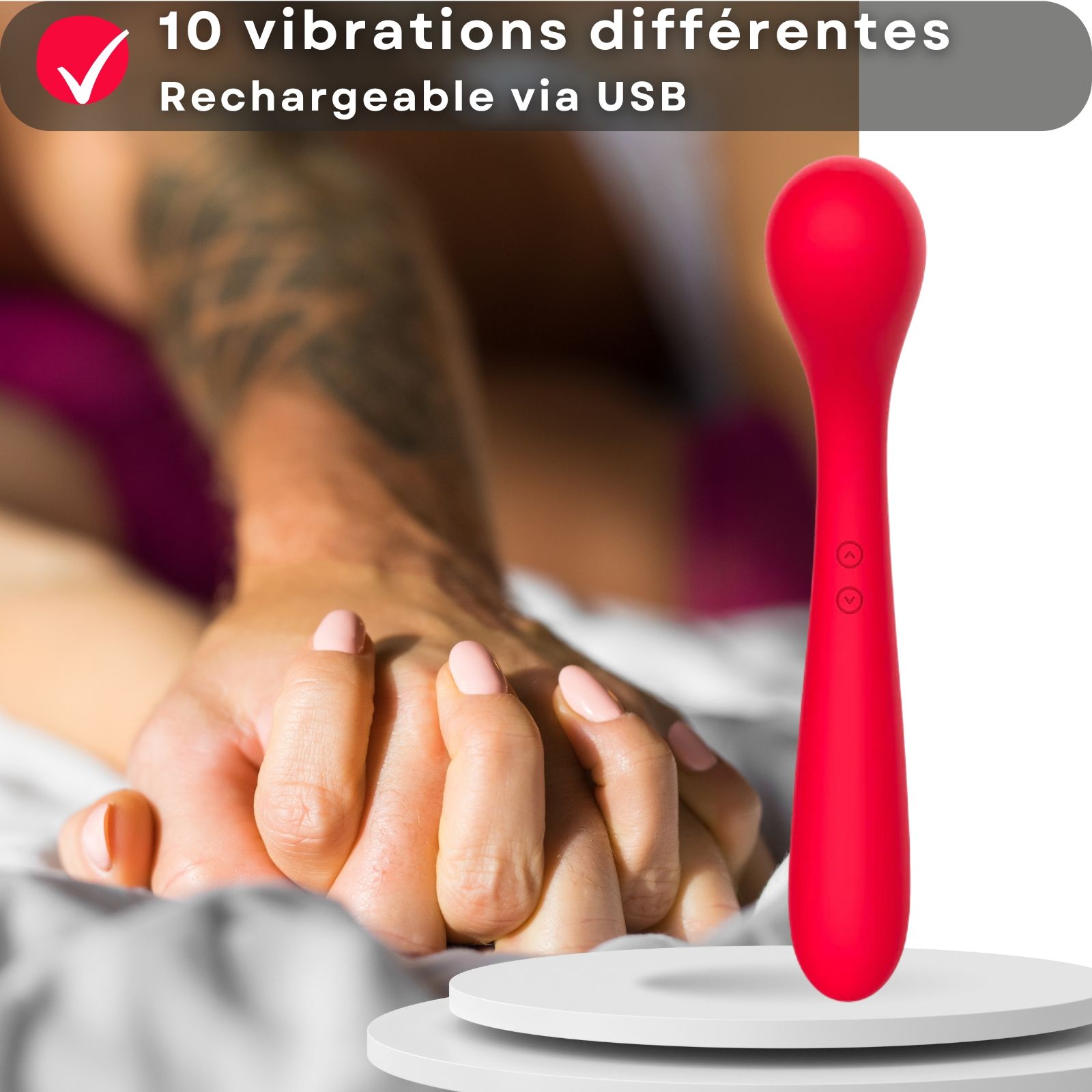 Roter Vibrator. 10 Vibrationsmodi. Wiederaufladbar über USB.