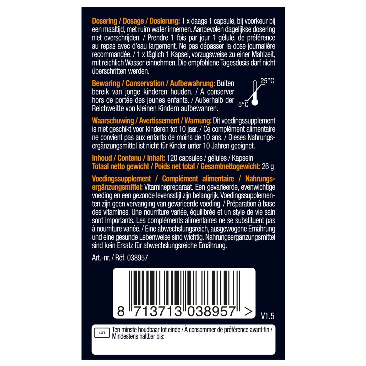 Rückseite einer Vitamin D3-Verpackung mit Dosierungs- und Warnhinweisen.