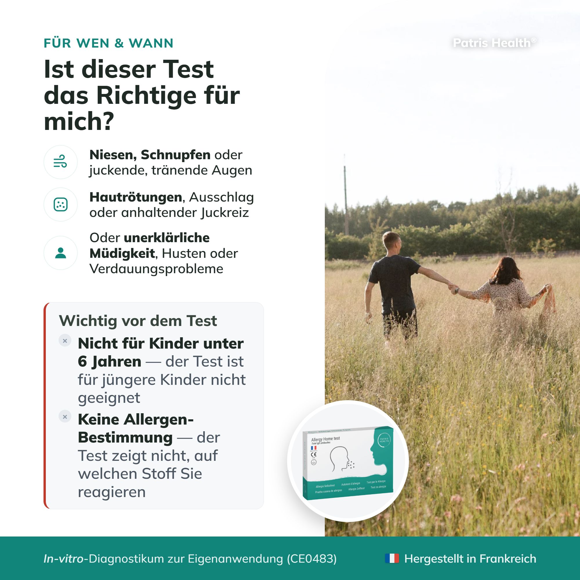 Informationen zur Eignung des Allergie-Schnelltests und wichtige Hinweise vor dem Test.