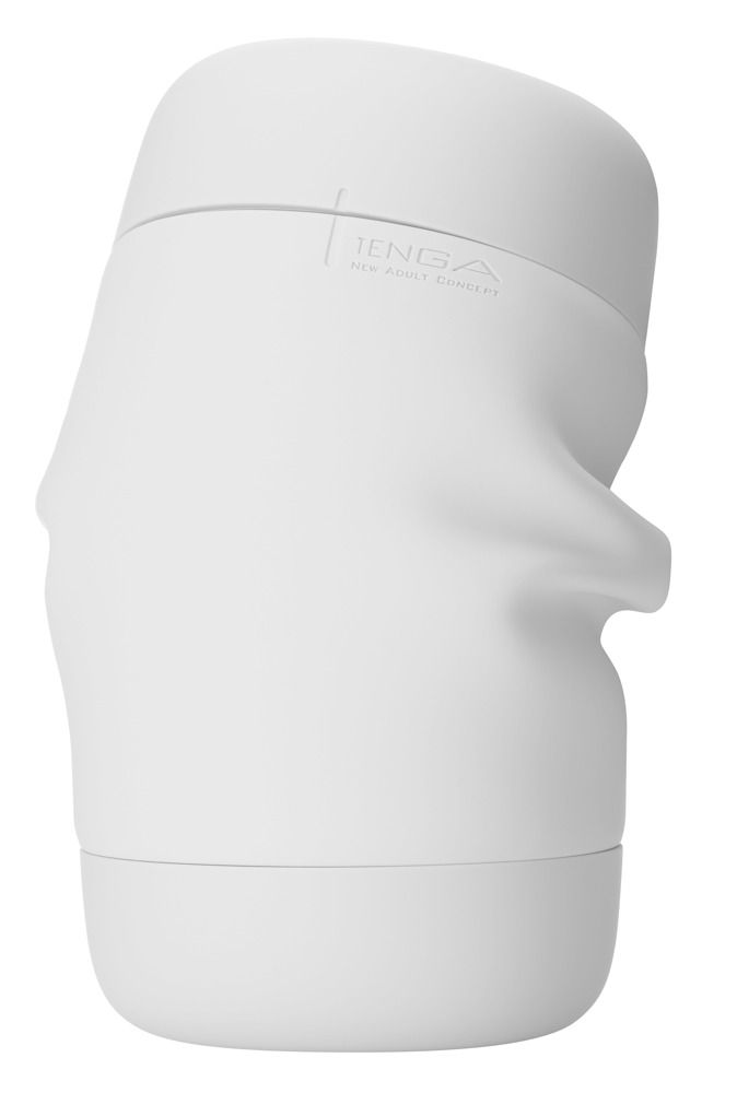 Weißes, geformtes Produkt. Geprägt: TENGA NEW ADULT CONCEPT. Abgerundete Form.