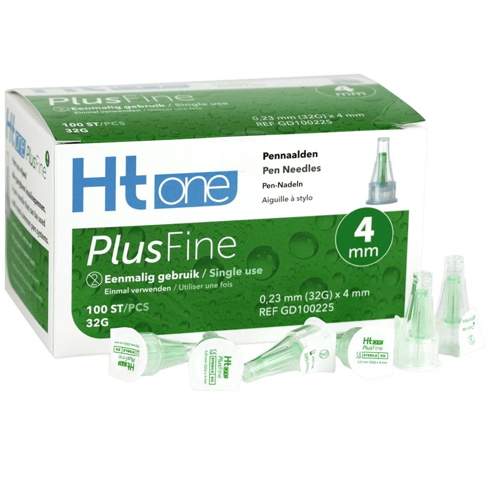 Ht one PlusFine Pen-Nadeln 4mm, 32G, 100 Stück. Einzeln verpackt.